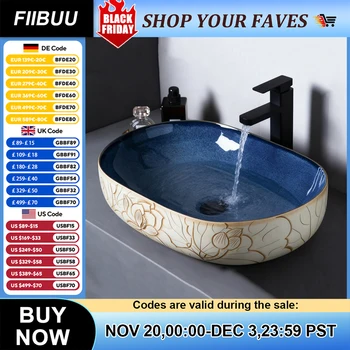 อ่างล้างหน้าเซรามิกสไตล์เรโทร อ่างล้างหน้าแบบวางบนเคาน์เตอร์ อ่างล้างหน้าดีไซน์ศิลปะสำหรับบ้าน อ่างล้างหน้าเซรามิกแบบวางบนเคาน์เตอร์ สไตล์วินเทจ 1