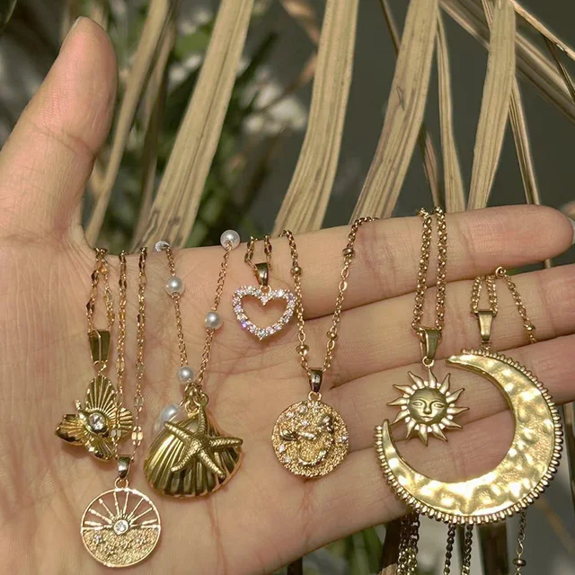 Sun Necklace Shell Choker Mermaid Tail Necklaces For Women Starfish Collar Ocean Series Summer Jewelry Stainless Steel Chain 1