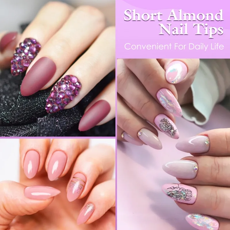 240pcs XXS Super Short Almond Full Cover Sculpted Soft Gel Nail Tips Press on Fake Nails Tailor-made for Short Small Nail Beds