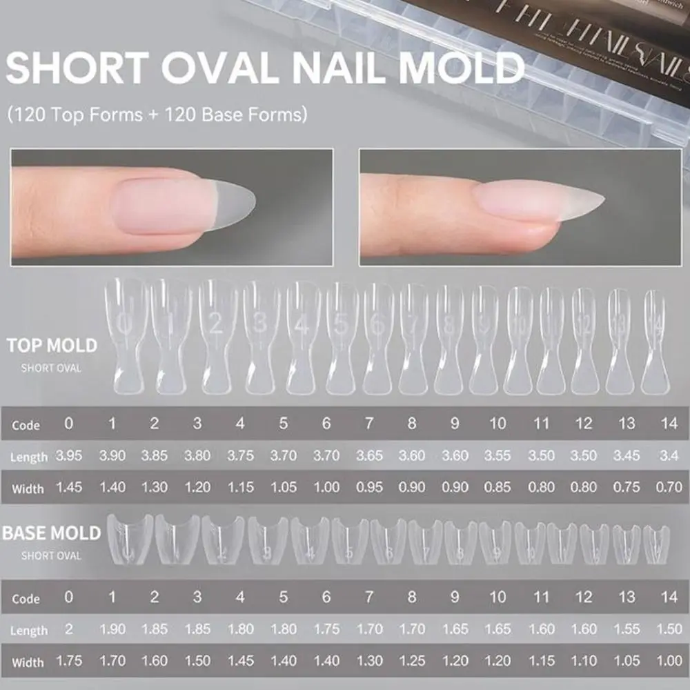 240개 타원형 샌드위치 네일 폼 노트레이스 퀵 숏닝 네일 몰드 초박형 투명 연장 양면 인조 네일 DIY