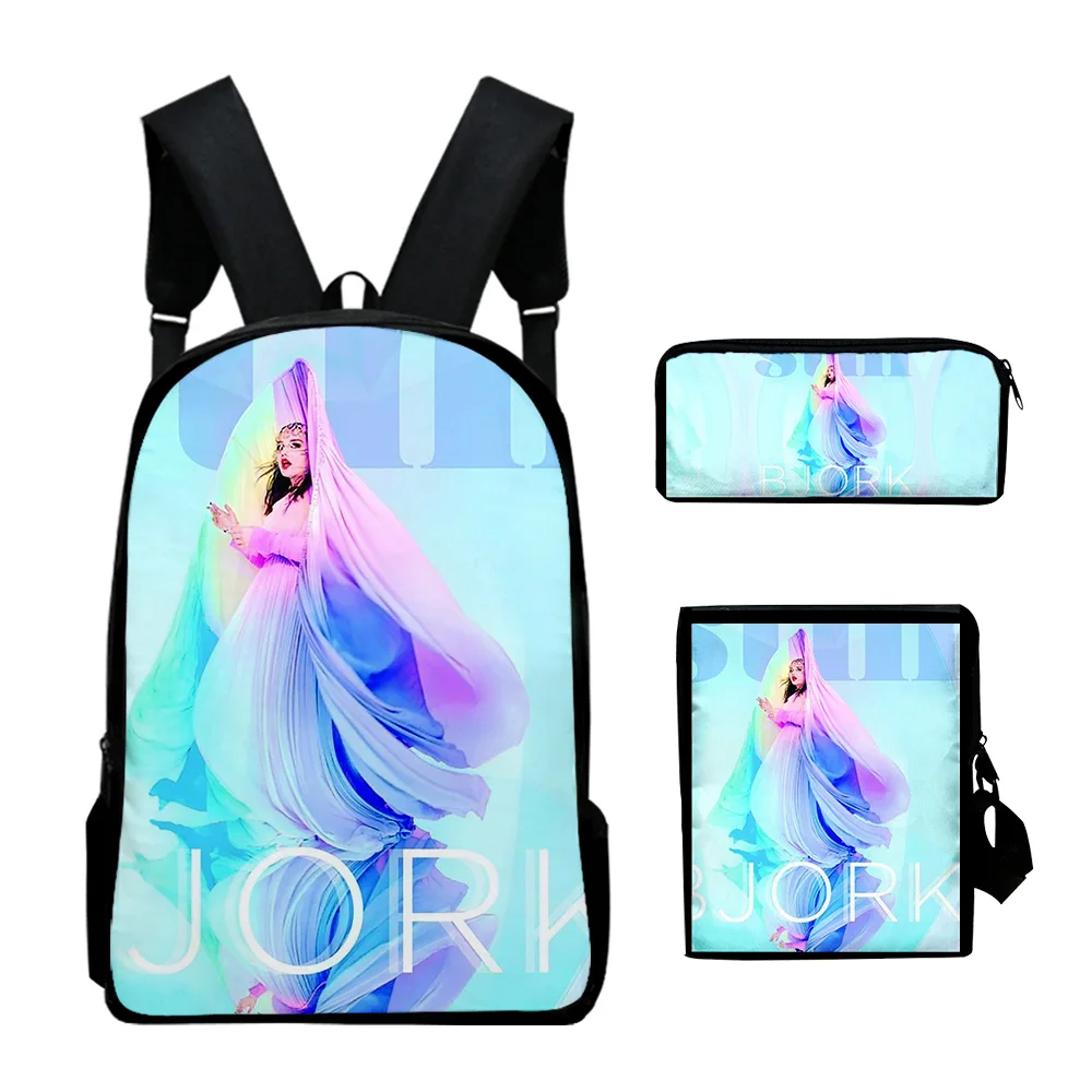 Popular Fashion Bjork Vintage 3D Print 3pcs/Set pupil School Bags Laptop Daypack Backpack Inclined shoulder bag Pencil Case