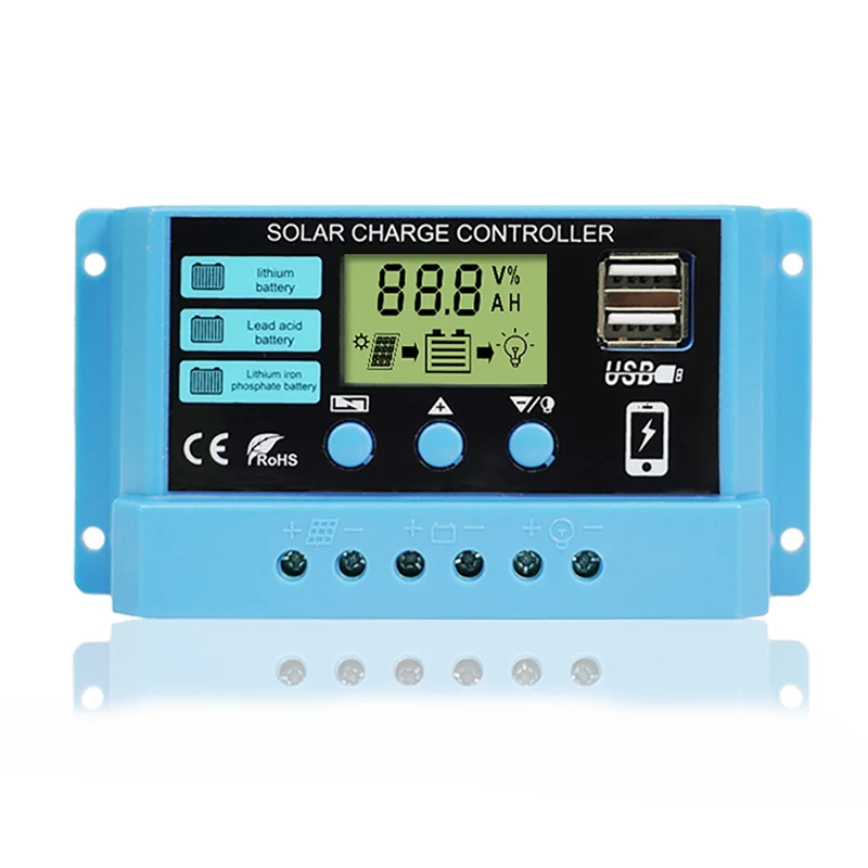 New PWM 10A 20A 30A Solar Charge Controller Auto 12V 24V PV Regulator Dual USB Compatibled With Lifepo4 Lithium GEL Lead Acid