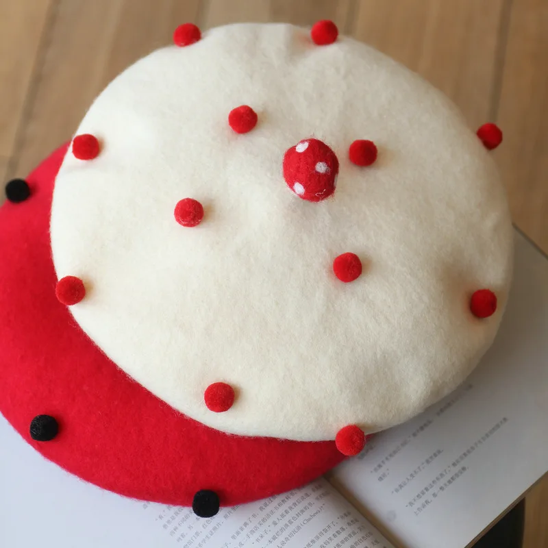 

Adult Children Mushroom Wool Felt Beret Hat Girl Women Birthday Cap Artist Paniter Winter and Autumn Hat