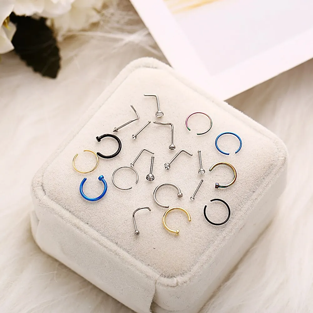 Suit Fake Nose Ring Earrings Fashion Punk Non-nose-piercing Septum Women Jewelry 22 Pcs nose rings,piercing jewelry,nose studs,body piercing earrings,ear piercing jewelry,metal jewelry,body piercing jewelry,body jewelry