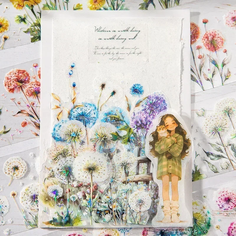 1Roll Flower PET Handbook DIY daily Adhesives Plant Tape Flying Dandelion Series Dairy School Supplies Tapes Scrapbook 50mm*2m 3