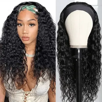 250% Density Headband Wigs Human Hair For Women Deep Water Wave Natural Color Deep Wave Glueless Human Hair Wig Human Hair 1
