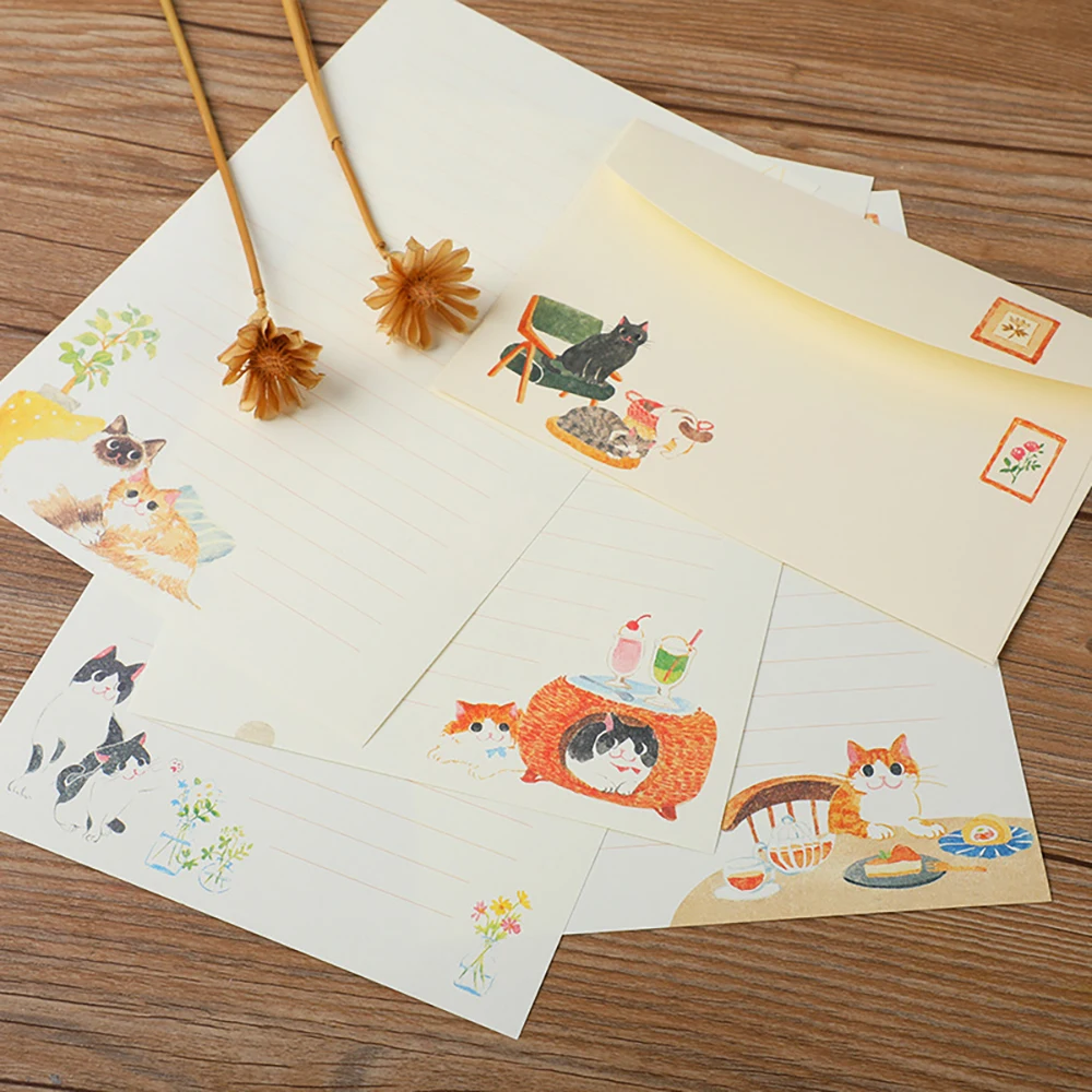 A set of 36 Letter Writing Sets with 24 Draft Letters 12 Envelopes Cat Theme