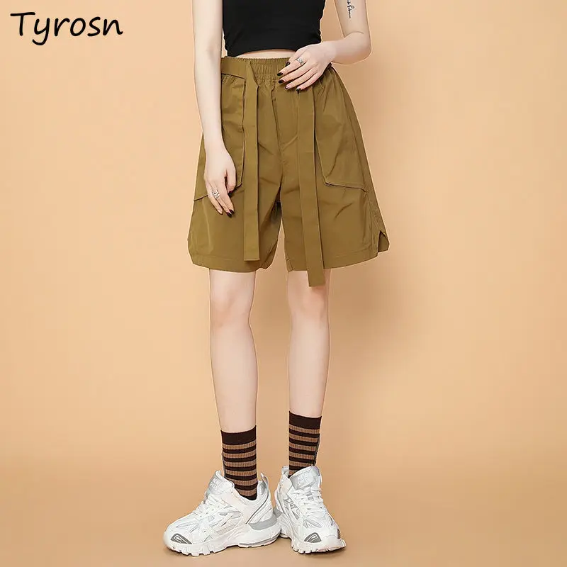 

Shorts Women Retro Loose Hip Hop Personality Design Simple Summer Breathable Korean Style Unisex Pure Daily Streetwear Trousers