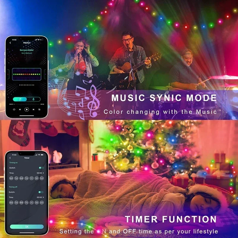 Decorative Lights Led String Lights Led Fairy Lights String Lights LED Lighting Strings Fairy Waterproof Bubble Ball Lamp Bluetooth APP Remote Control USB Music Controller Dream Color Christmas