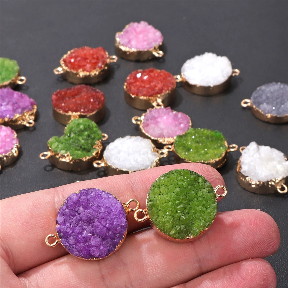 RoundDruzyCrystalStoneConnector20mmDoubleHoleNaturalQuartz