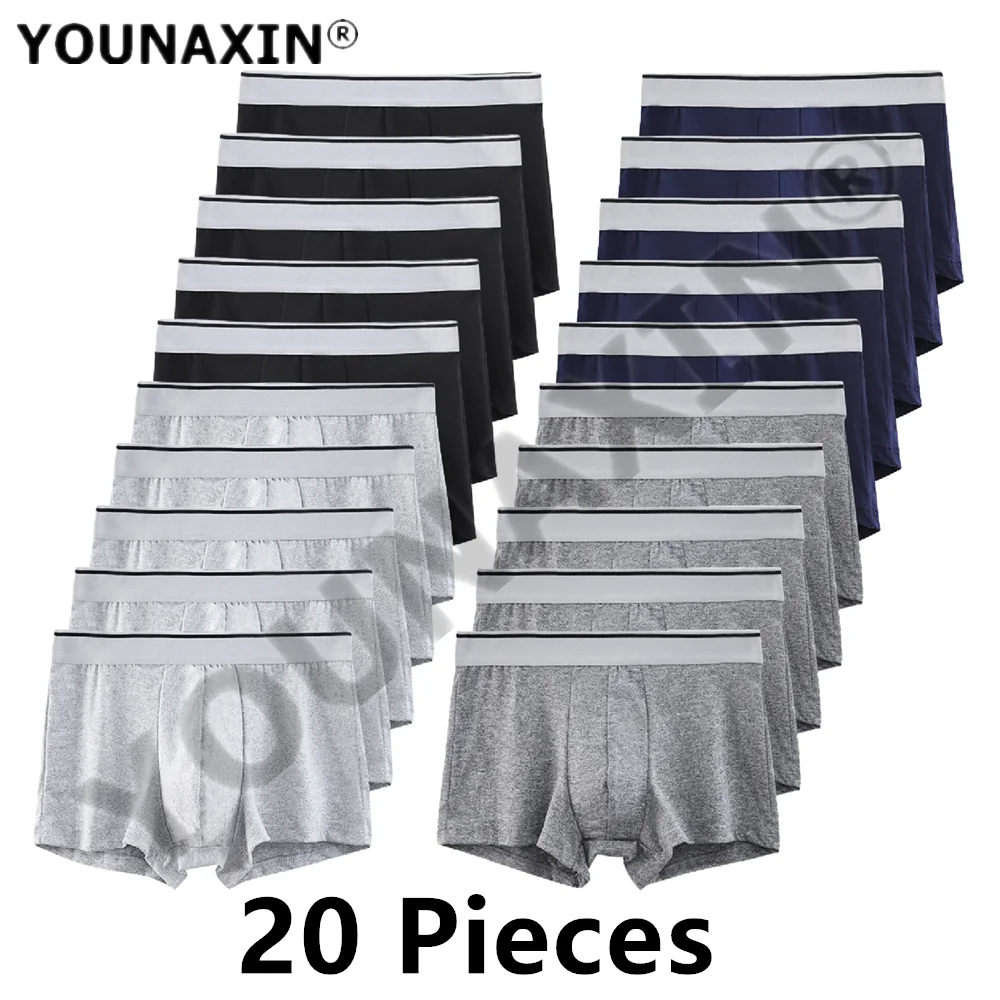 

YOUNAXIN 20 Pieces Men Underwear Big Size Boxers Shorts Undies Breathable Solid Color Underpants Wholesale L XL 2XL 3XL 4XL 5XL