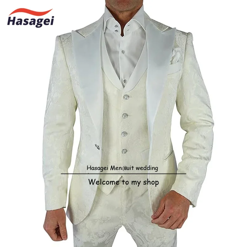 Men's Suit Wedding Tuxedo 3-piece Set Elegant Men's Patterned Jacket Pants Vest Formal Groom Blazer