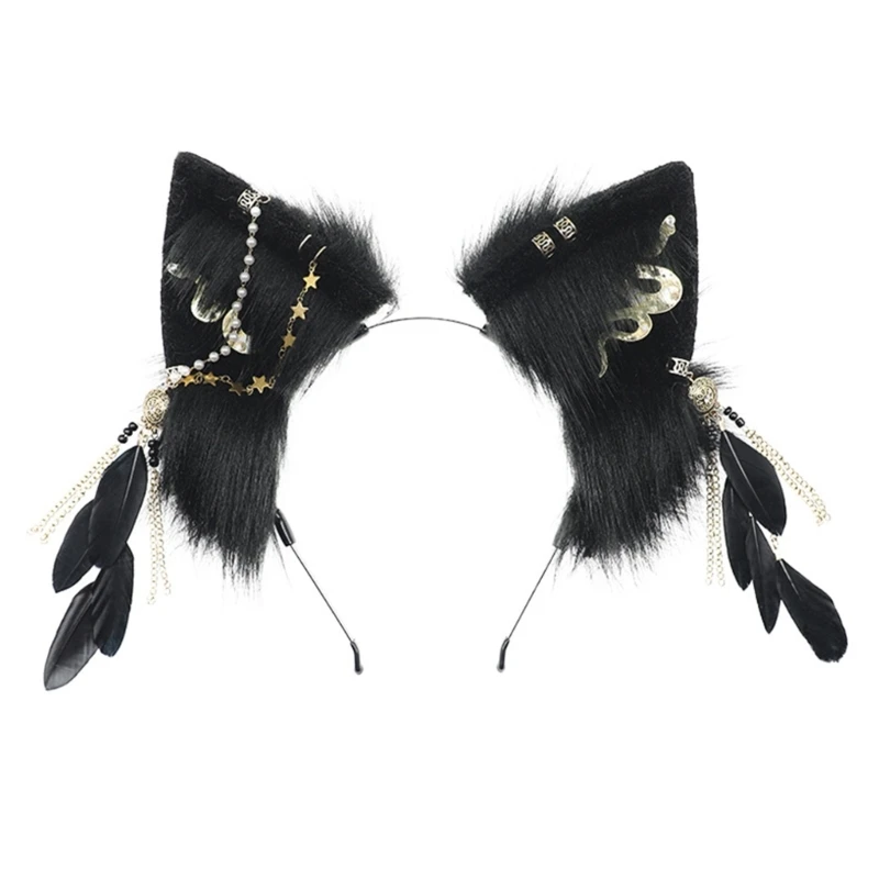 

Lolitas Cosplays Headband Animal Ears Feathers Tassel Photo Props for Womens Drop Shipping
