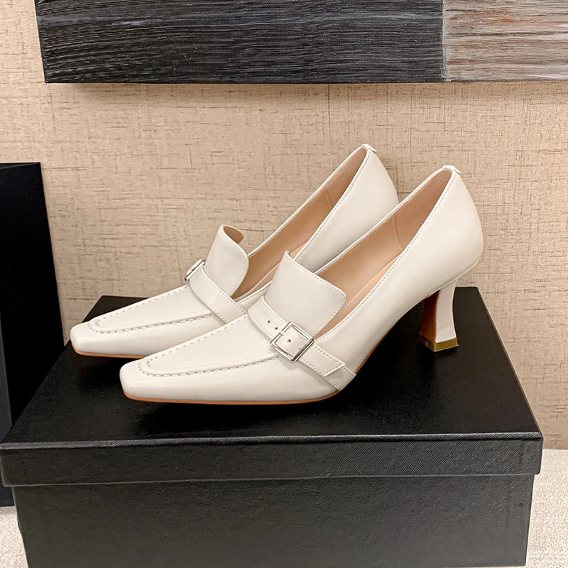 

Genuine Leather Fashion Women's Shoes Mary Janes Loafers Brand Casual Trendy Spring Autumn Belt Buckle High-heeled Female Pumps