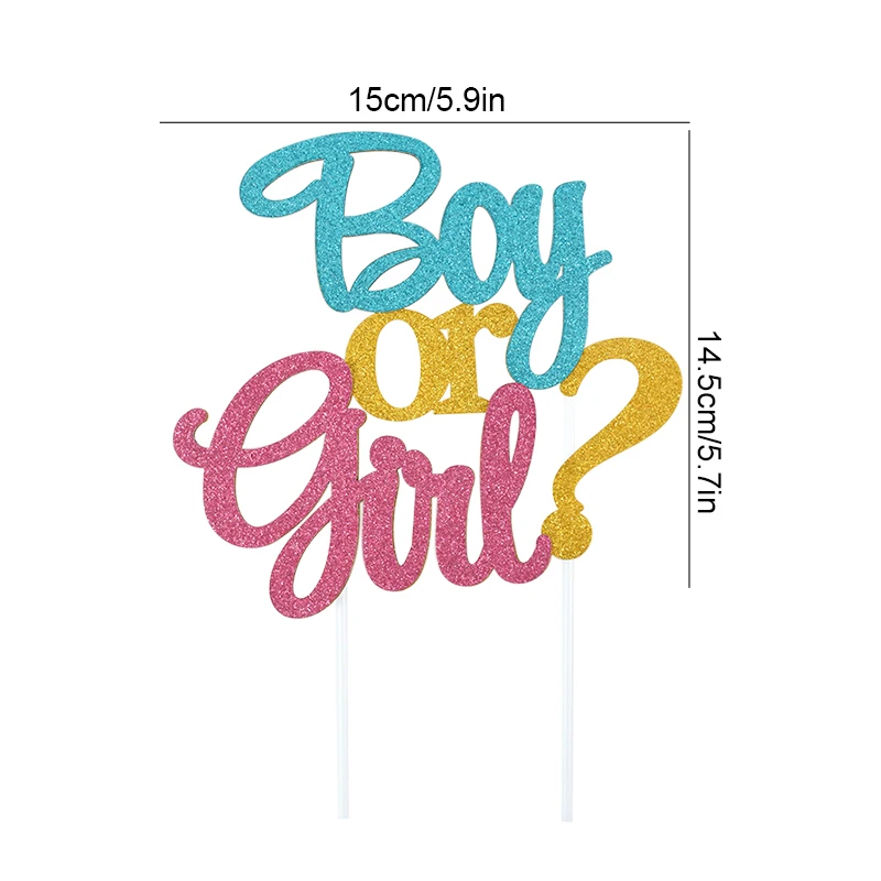 Glitter Boy or Girl Cake Toppers Gender Reveal Party Cake Decorations Pink Blue He or She Supplies Birthday Party Cake Flags