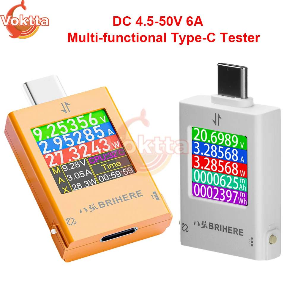 DC 4.5-50V 6A 다기능 타입-C 테스터 모바일 충전 감지기 DC 볼트미터 암페어미터 전력계 전압 전류 테스터