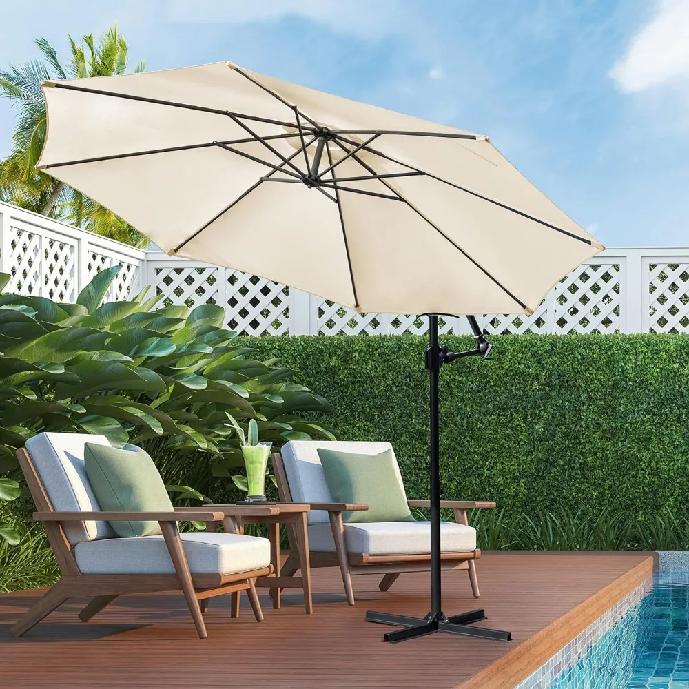 Patio Offset Umbrella w/Easy Tilt Adjustment,Crank and Cross Base, Outdoor Cantilever Hanging Umbrella with 8 Ribs, 95% UV images - 6