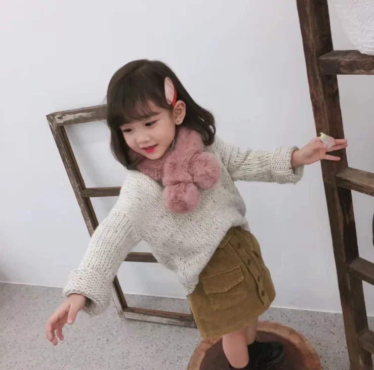 Winter cute Children Scarf Boy Girls Scarves Baby Imitation Rabbit Fur Collar Scarf With pompom Neck Warmers Women Present
