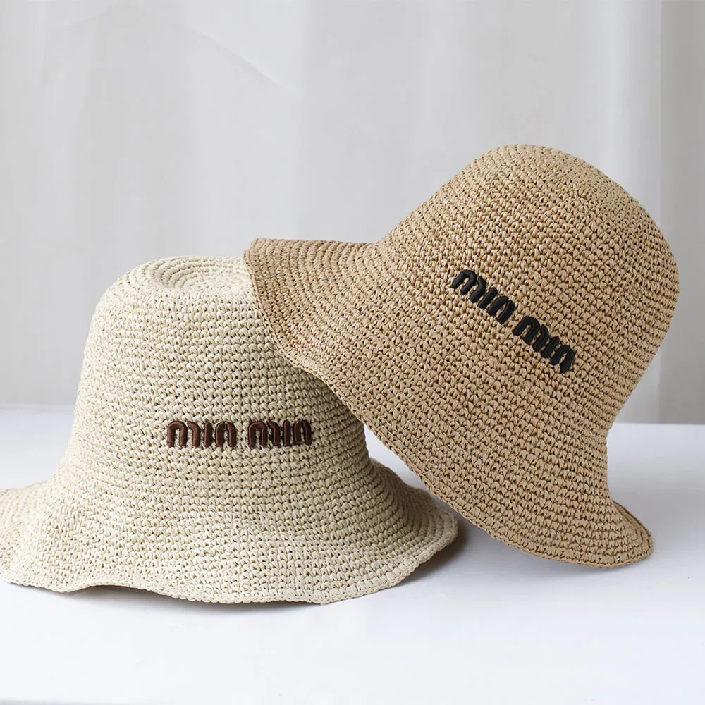 Handmade letter embroidery Bucket Hat Fisherman Hat Hand weaving Panama Girl Fishing women Sun Hats women bucket hat sun hat women hat bucket hat