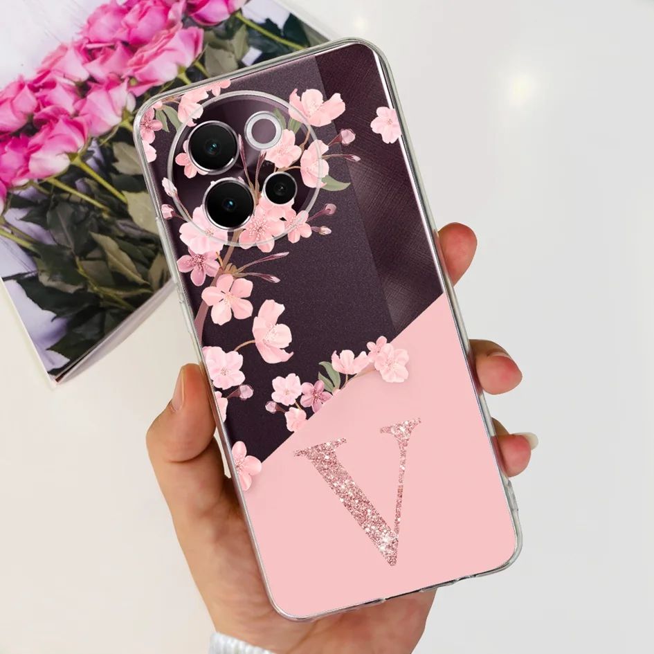 Fashion Flower Letters Soft Silicone Phone Back Cover - Clear Coque