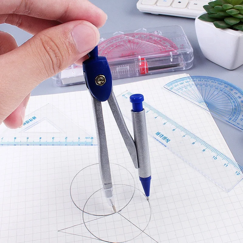 Math Sets 7Pcs Set Student Ruler Set Compass Ruler Geometric Professional Drawing Tools Boxed Compass