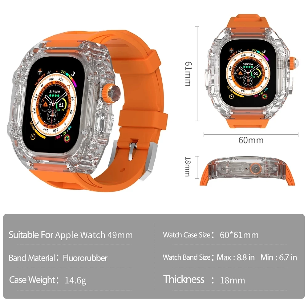 49mm Luxury Transparent Case Modification Kit for Apple Watch Ultra 49mm 8 7 45mm for Iwatch Series 7 6 5 4 SE 44mm Rubber Strap