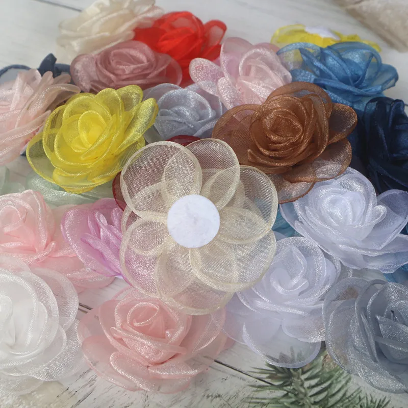Lot De 20 Broderies Fleuries En Organza Rose Chaud - 32x32 Mm - Parfait Pour Customiser Robes, Sacs & Accessoires