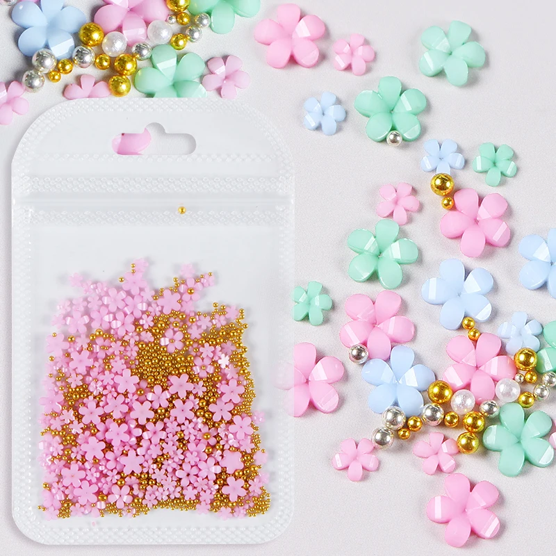 

5g Acrylic White Flower Mixed Size Nail Parts For Nail Art Decorations Gems 3D Rhinestones DIY Manicure Summer Nails Accessories