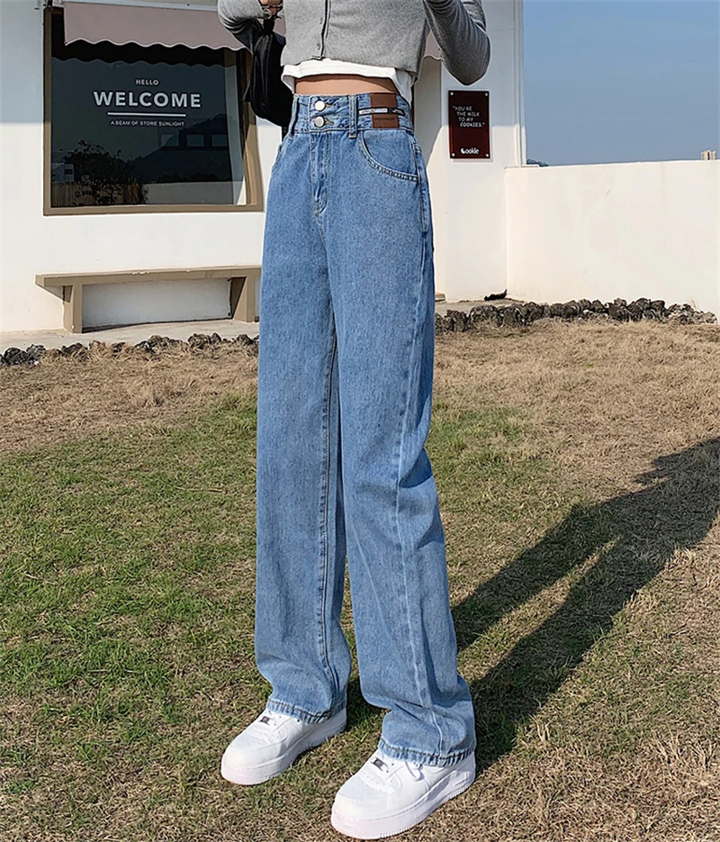 paige jeans Yoni Spring Baggy Wide Leg Jeans for Women High Waisted Casual Denim Pants Female Korean All-match Straight Black Trousers straight jeans