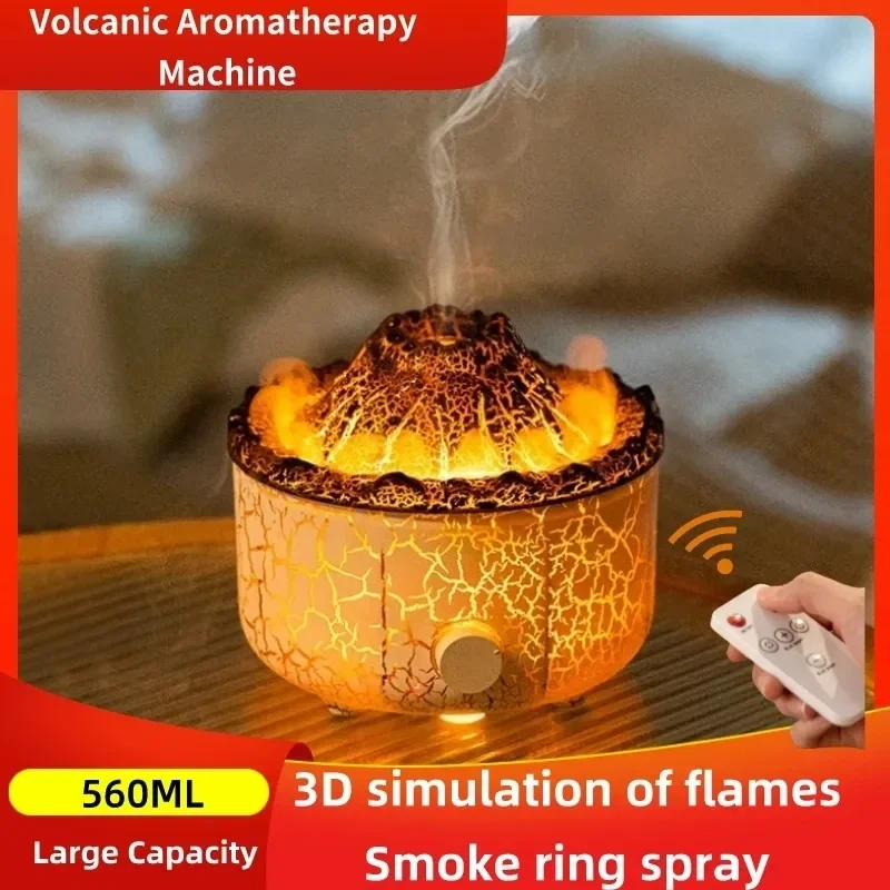560ml Volcanic Flame Aroma Diffuser Essential Oil Portable Air Humidifier Cute Smoke Ring Night Light Lamp Fragrance Diffuser