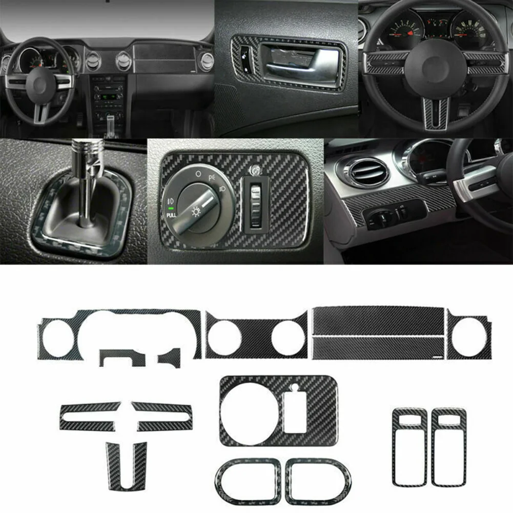 

15Pcs Carbon Fiber Full Interior Kit Set Cover Trim For Ford Mustang 2005 2006 2007 2008 2009 Car Decoration Accessories