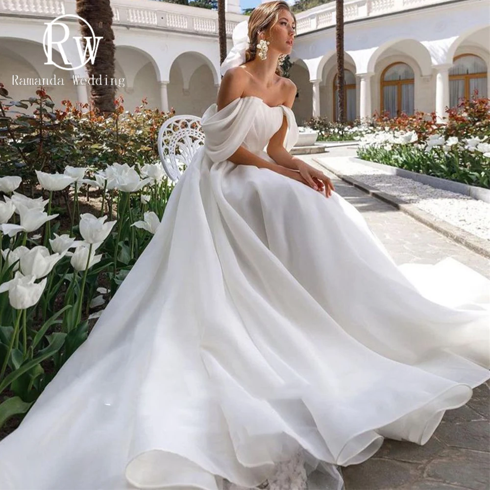 

Ramanda Vintage Off The Shoulder Sweetheart Collar Organza A-Line Wedding Dress For Bride Lace Up Pleats Vestido De Novia
