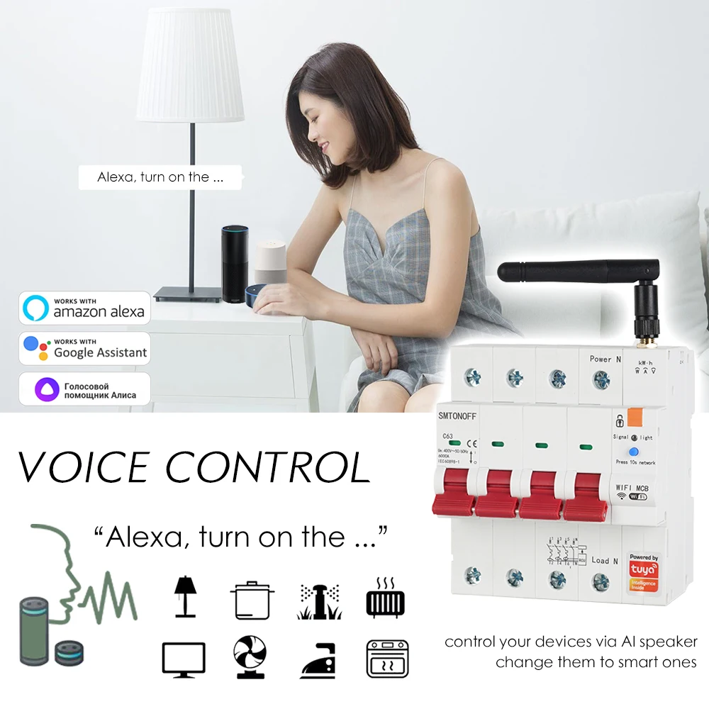 Tuya Smart WiFi RS485 4P MCB Breaker Prepaid Meter Timer Switch Voltage Current