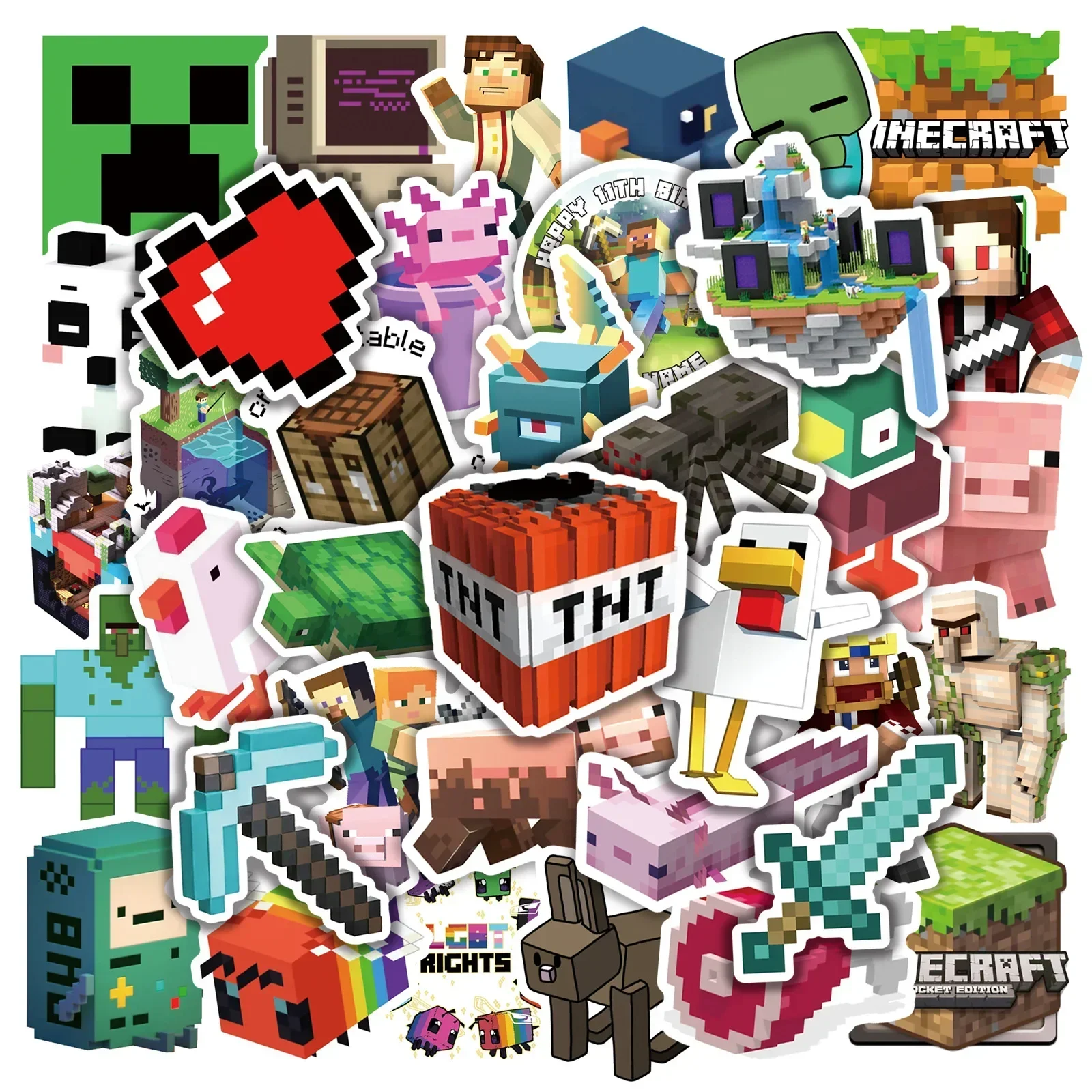thumbnail image 1 of 50 piezas/set de pegatinas con forma de espada de diamante para teléfono, taza, cuaderno, maleta, Steve Enderman, decoración impermeable, juego para niños, juguete, 1 of 5