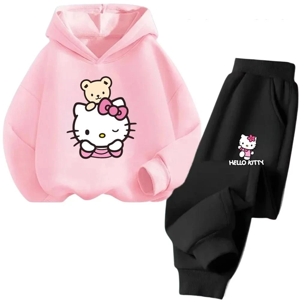 thumbnail image 1 of Conjunto de sudadera y pantalón de chándal de Hello Kitty para niños y niñas, conjunto de dos piezas de moda para niños de 3 a 14 años, 1 of 5