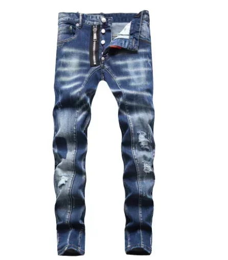 

Men's Ripped Jeans ICON Brand Men Skinny Jeans Light Blue Holes Long Trousers Quality Male Fashion Stretch Slim Pants 54