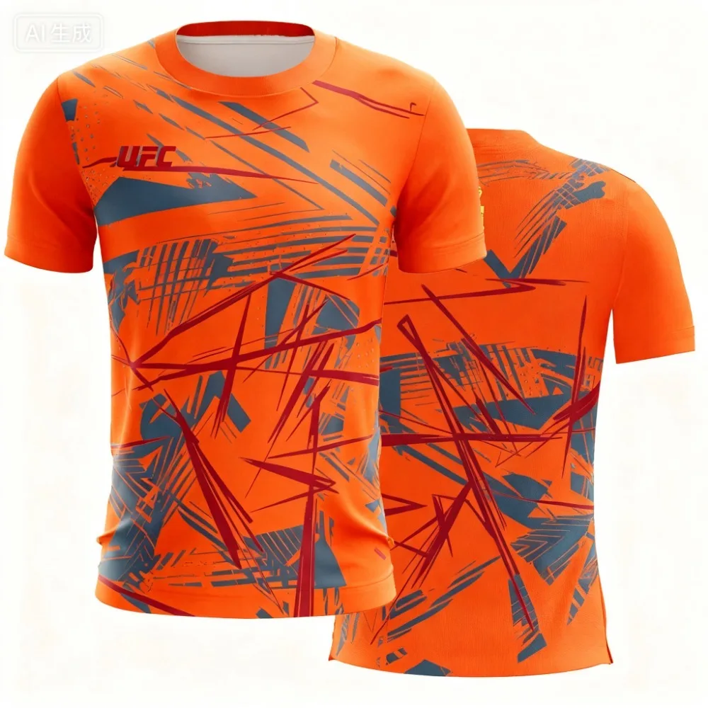 2025 جديد عصري UFC ملابس الشارع عادية تي شيرت رجالي مخطط اللون ثلاثية الأبعاد مطبوعة قصيرة الأكمام الرجال اللياقة البدنية الرياضية