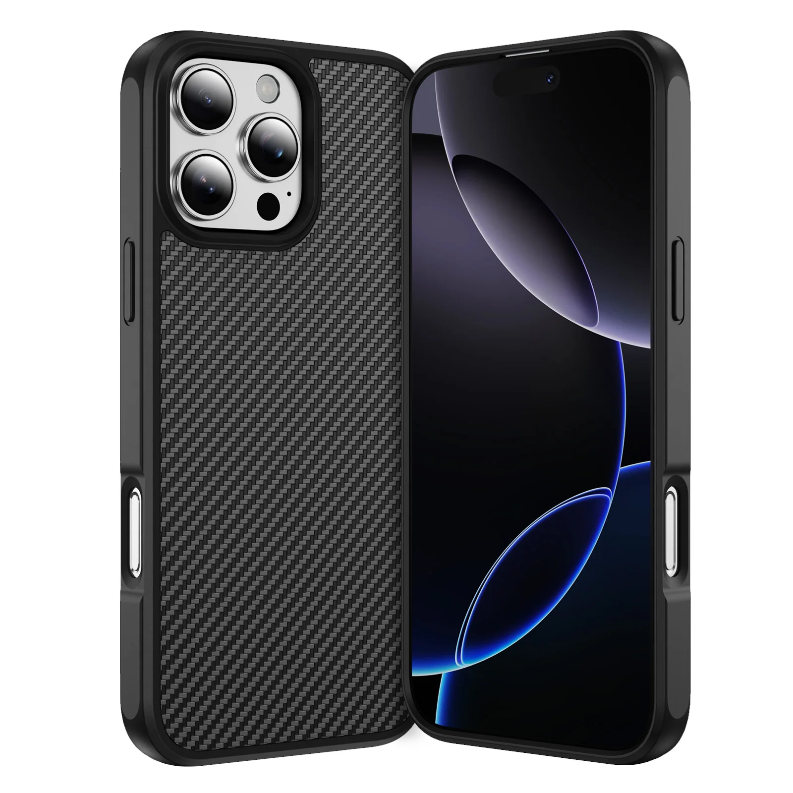 Carbon Fiber Texture Matte Bumper Case - Slim Military Protection Hard Back Cover