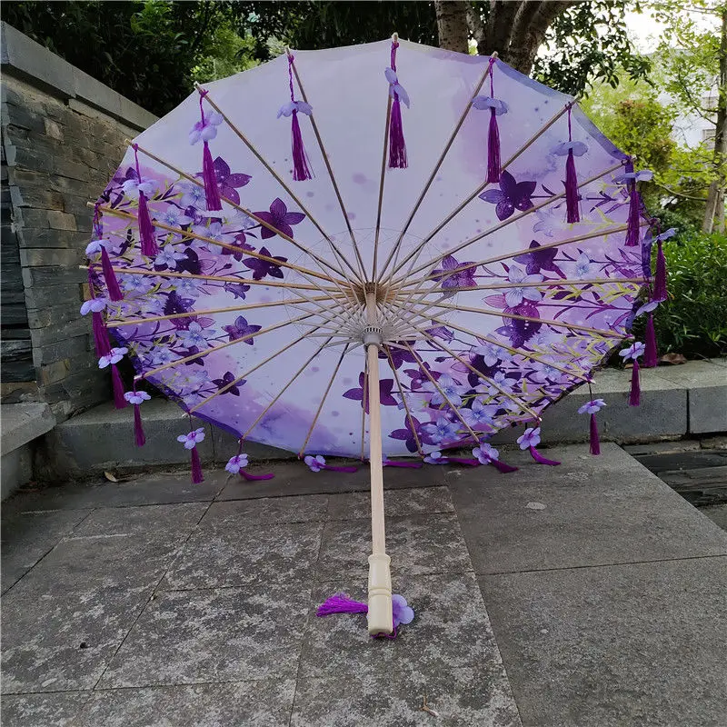Satin Cloth Umbrella for Women, Tassel Umbrella, Chinese knot Pendant, Oil Paper Umbrella, Photography Props, Classical Pendant