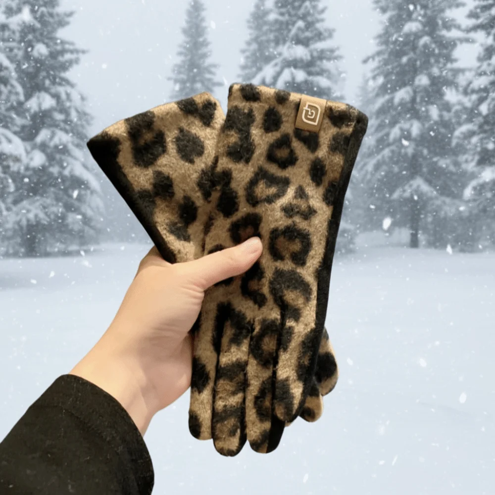 Fashion Leopard-print Gloves Comfortable Touch Screen Winter Gloves Ladies Driving Gloves Windproof Mittens Skiing Gloves