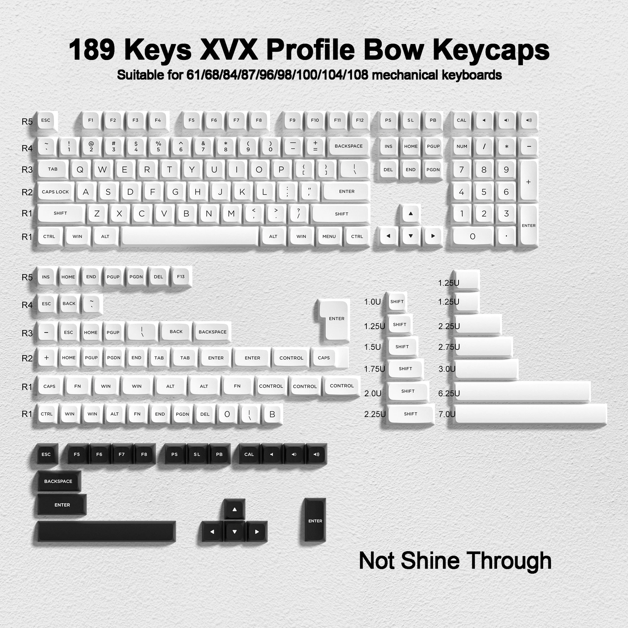 189KeyBOWWhiteBlackXVXProfilePBTKeycapsCustomDoubleshotKey