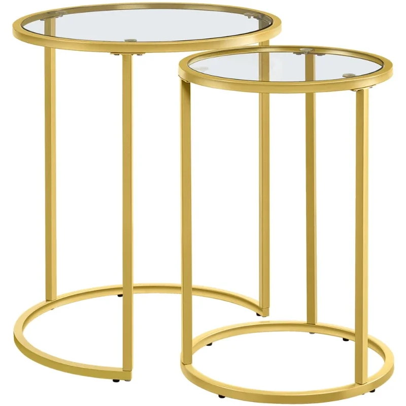 

SmileMart Round Iron Nesting Tables, Gold/Clear, Set of 2