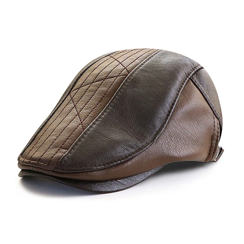 Vinatge Classic Berets Hat Leather Painter Caps Men British Beret Fashion Office Beanies Autumn Winter Cabbie Hats Buckle Gorras
