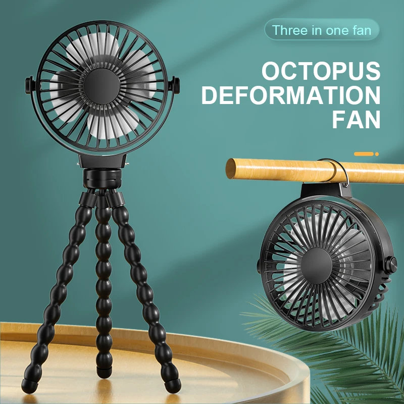 Multifunctional Outdoor Handheld Octopus Fan Creative Baby Stroller Fan Usb Rechargeable Mini Personal Fans Desktop Folding Fans