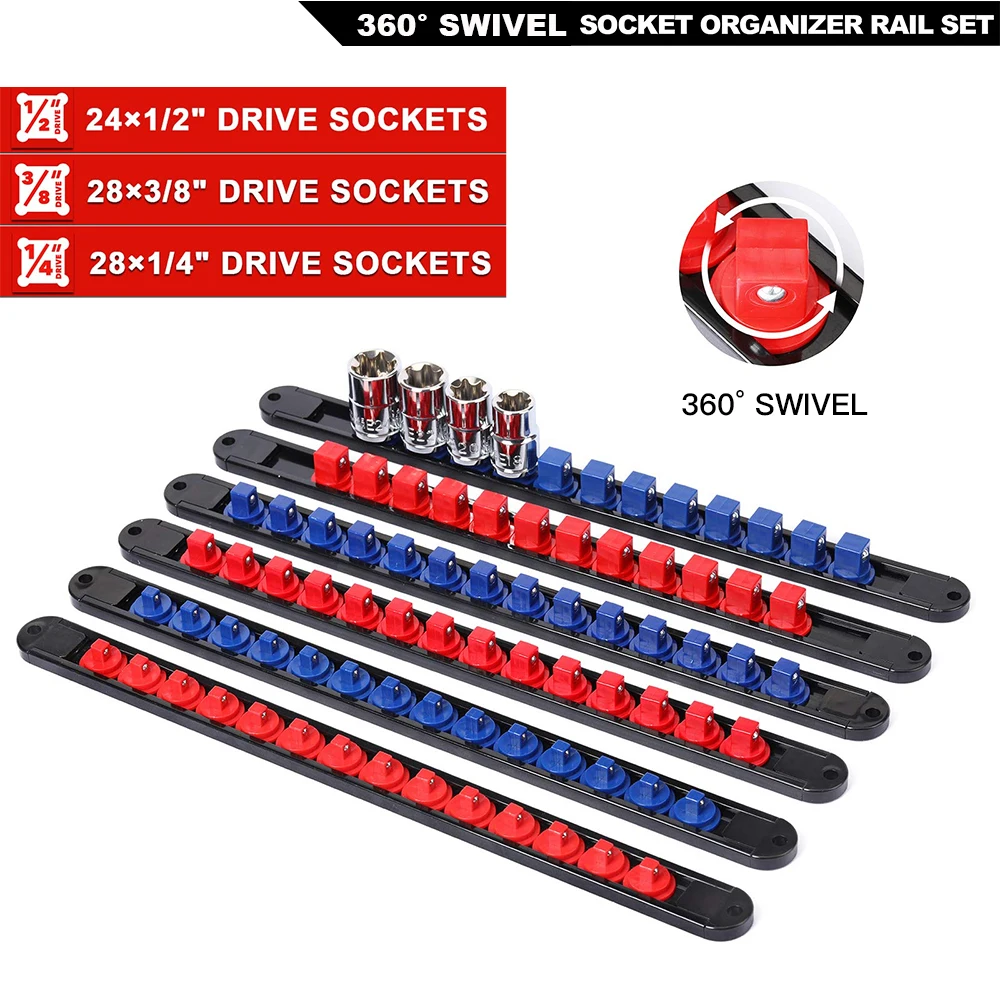 JIYOSE 3/8" Drive Socket Organizer Rail - Heavy Duty ABS Clip Holder For Metric & SAE Sockets - View #12