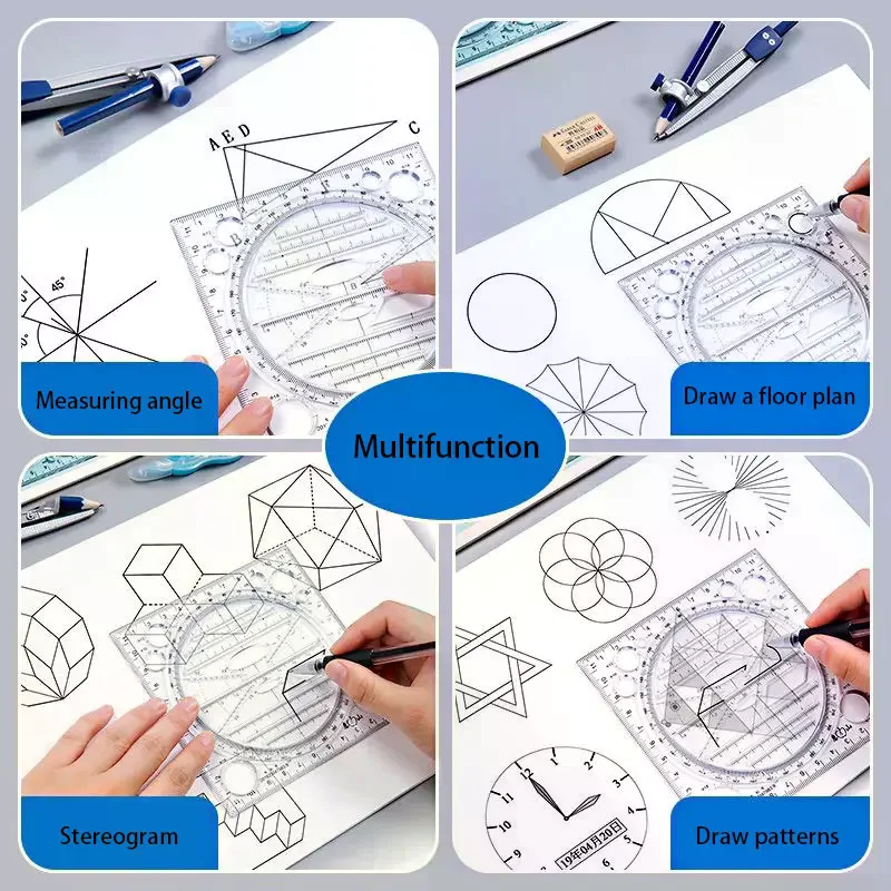 다기능 자 눈금자 드로잉 템플릿 아트 디자인 건축 입체 기하학 원형 제도 측정 스케일 귀여운 자
