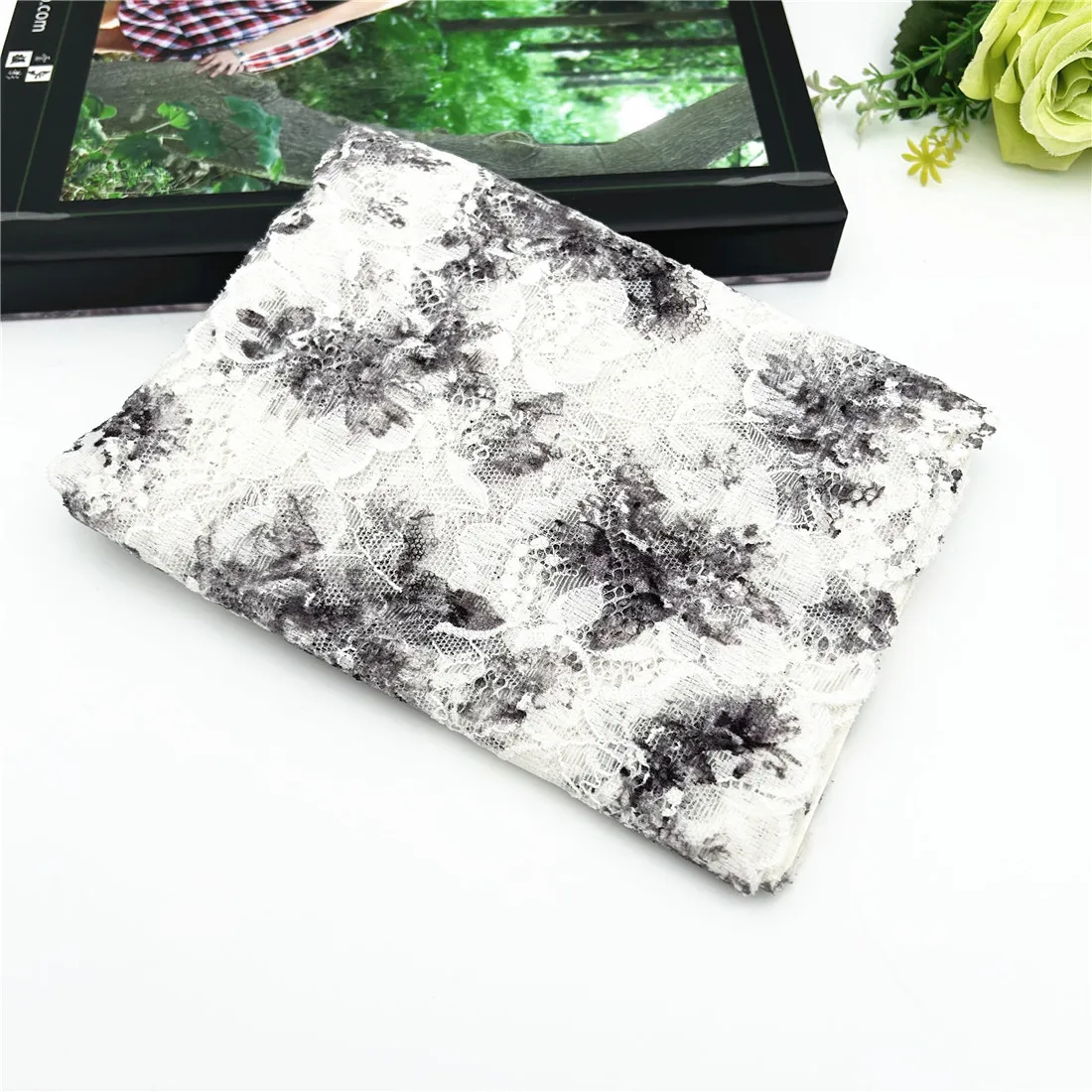 3y/lot Width18cm Mixed Black Floral Elastic Stretch Lace Trim 6