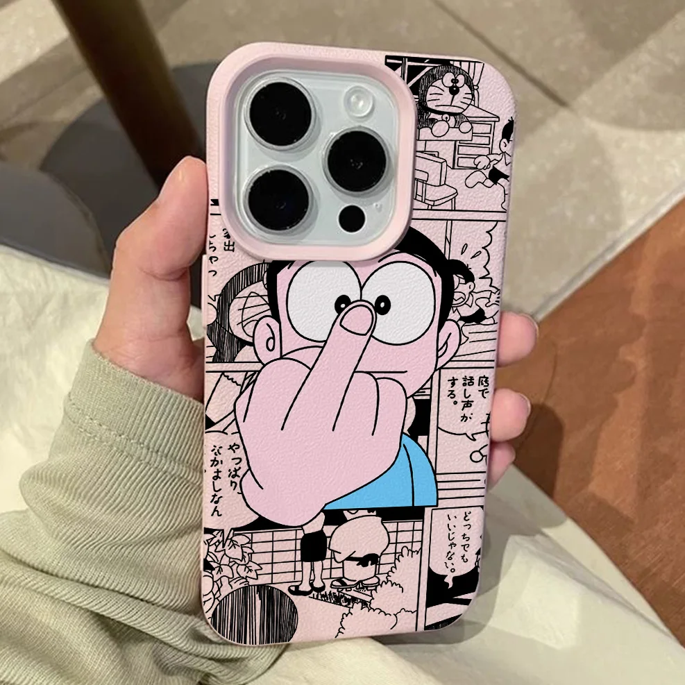 Cartoon D-Doraemon Lichee Leather Pattern Shockproof Phone Case