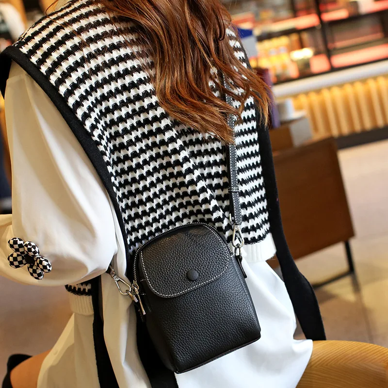 2023 Summer New Women's Real Cowhide Phone Bag Fashionable Versatile Shoulder Crossbody Bag Lady Casual Purse Genuine Leather