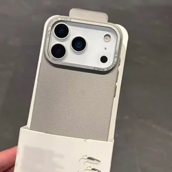Luxury Lychee Textured PU Leather Phone Case with Alloy Lens Protection and Matte Finish - iPhone 15 Plus (Grey)